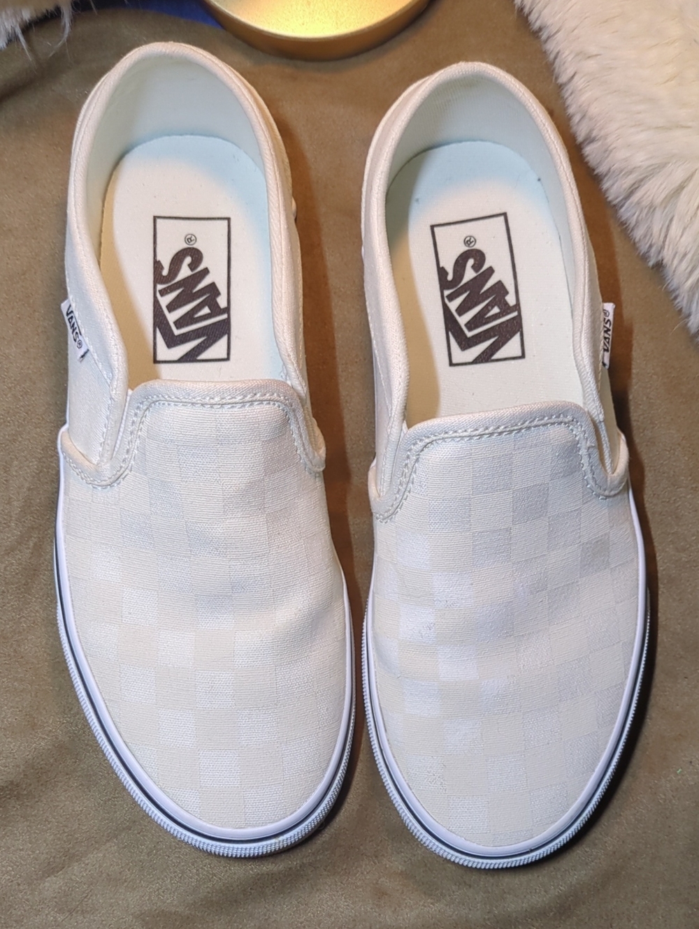 Vans Slip-On Checkerboard Sneakers - Cream/White Women's Size 6 NOW ONLY $50